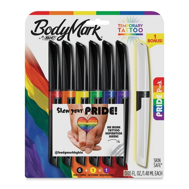 Bic BodyMark Mixed Tip Temporary Tattoo Markers Set of 7, Pride