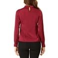 thumbnail image 3 of INSPIRE CHIC Women's Satin Stand Collar Silky Soft Casual Work Top S Burgundy, 3 of 6