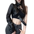 thumbnail image 2 of Faithtur Women Punk Style Crop Tops Cool Single Long Sleeve Neck Hanger, 2 of 9