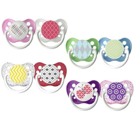 Ulubulu Yellow Chevron/Gray Moroccan Pacifiers, 6-18 Months, 2-Pack