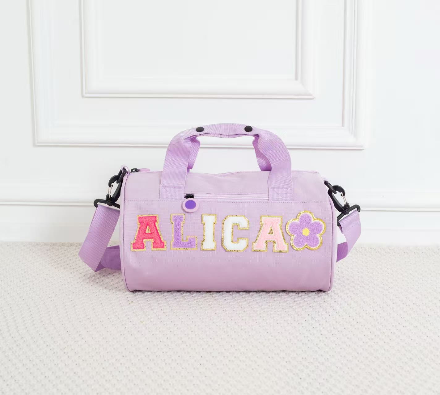 Personalized Sport Duffle Bag with chenille Letter,Custom Water Proof Dance Bag for Kids,Overnight Bag,Sewn Weekender Ballet Bag,Birthday Gift for Kids