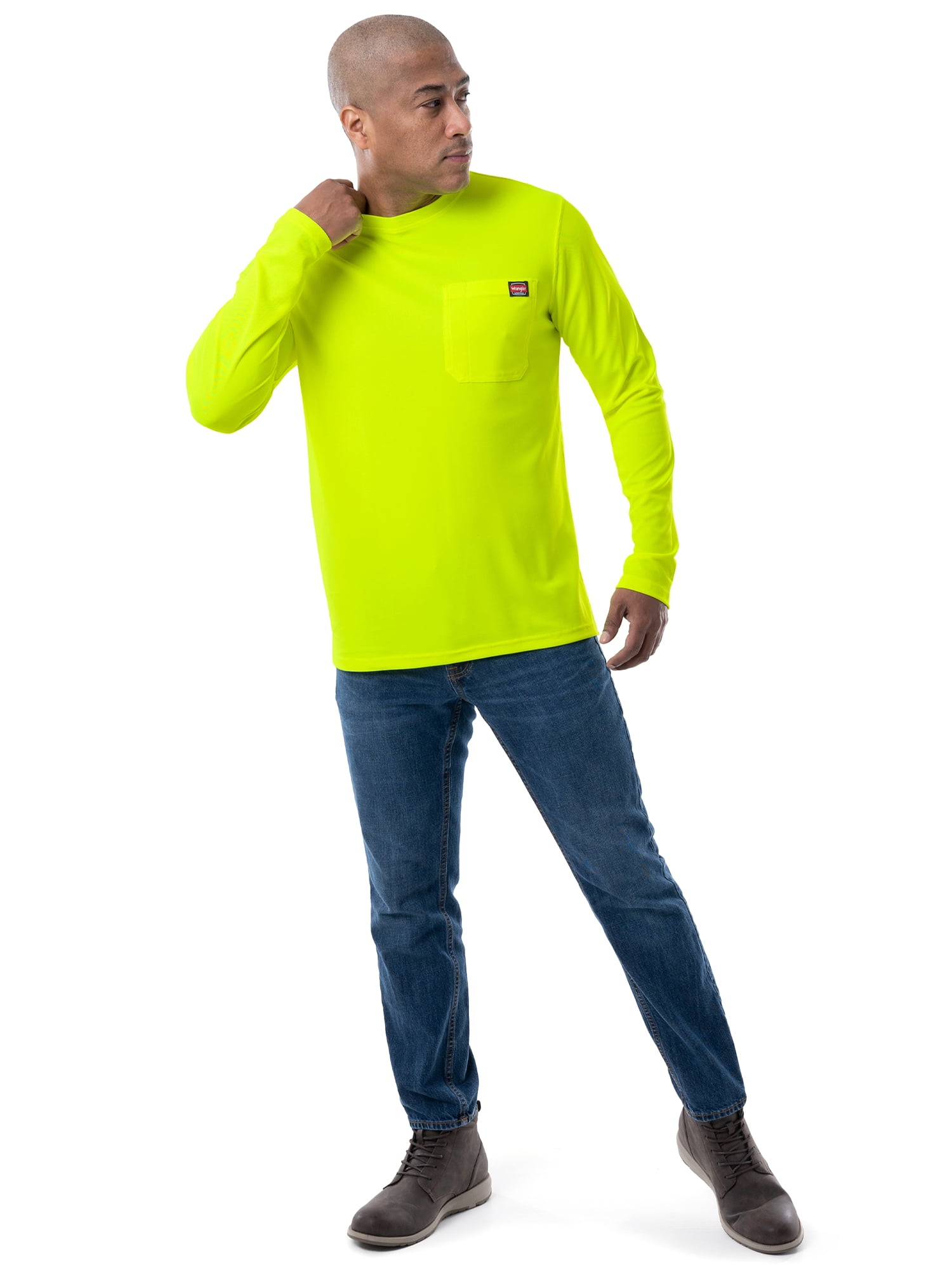Wrangler Workwear Men's Long Sleeve Performance Work Pocket T-Shirt, Size S-3XL (Men's and Big Men's)