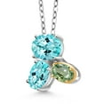 thumbnail image 2 of Gem Stone King 925 Silver and 10K Yellow Gold Blue Apatite and Green Sapphire Pendant Necklace for Women (2.57 Cttw, Oval 8X6MM, 7X5MM and 6X4MM, Gemstone, with 18 inch Chain), 2 of 4