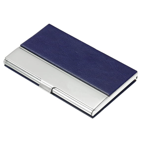 Uxcell 3.7x2.4x0.3 Inch PU Leather Name Cards Case Alloy Business Card Holder Blue