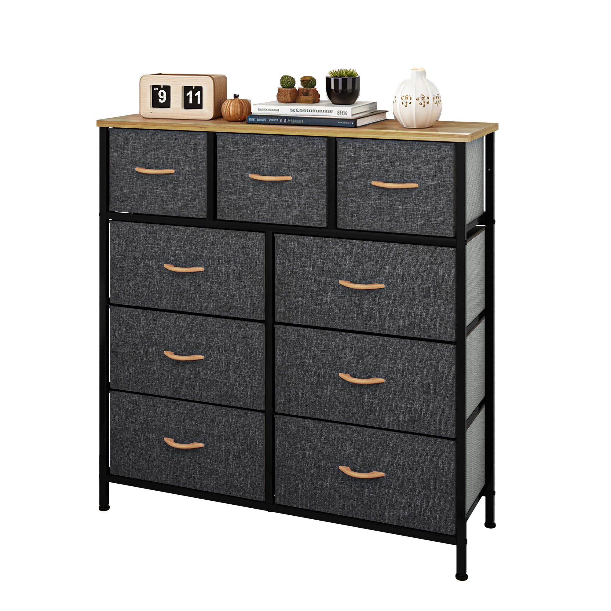 Uforic 9 Drawer Fabric Storage Dresser with Steel Frame for , Living Areas, Hallways, Closets, and Offices, Cool Gray
