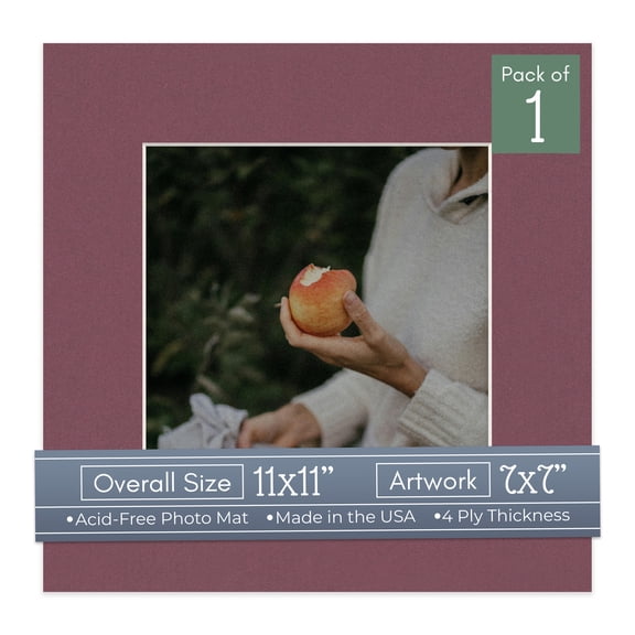 Raspberry Red Picture Frame Mat for 11x11 Frames - Fits 7x7 Photos - 1 Mat