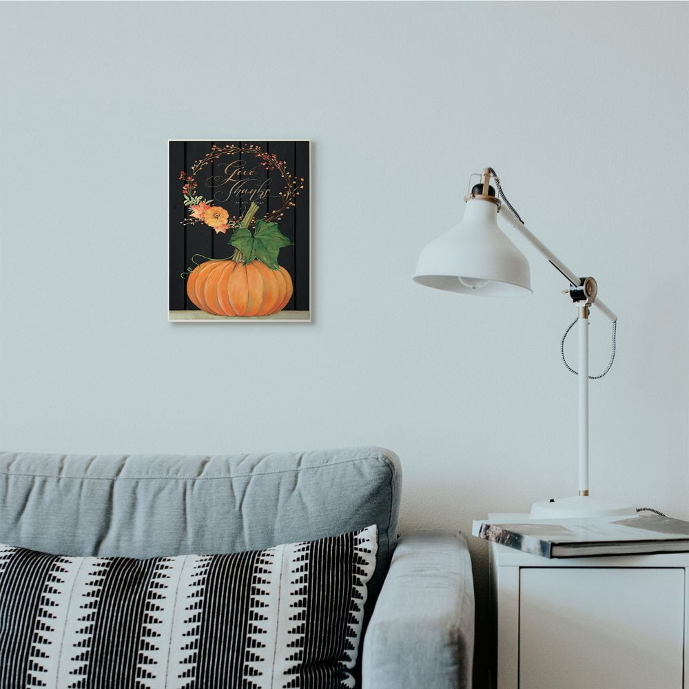 Stupell Industries Give Thanks Pumpkin Fall Autumn Seasonal Design Graphic Art Unframed Art Print Wall Art, 10x15, by Stephanie Workman Marrott
