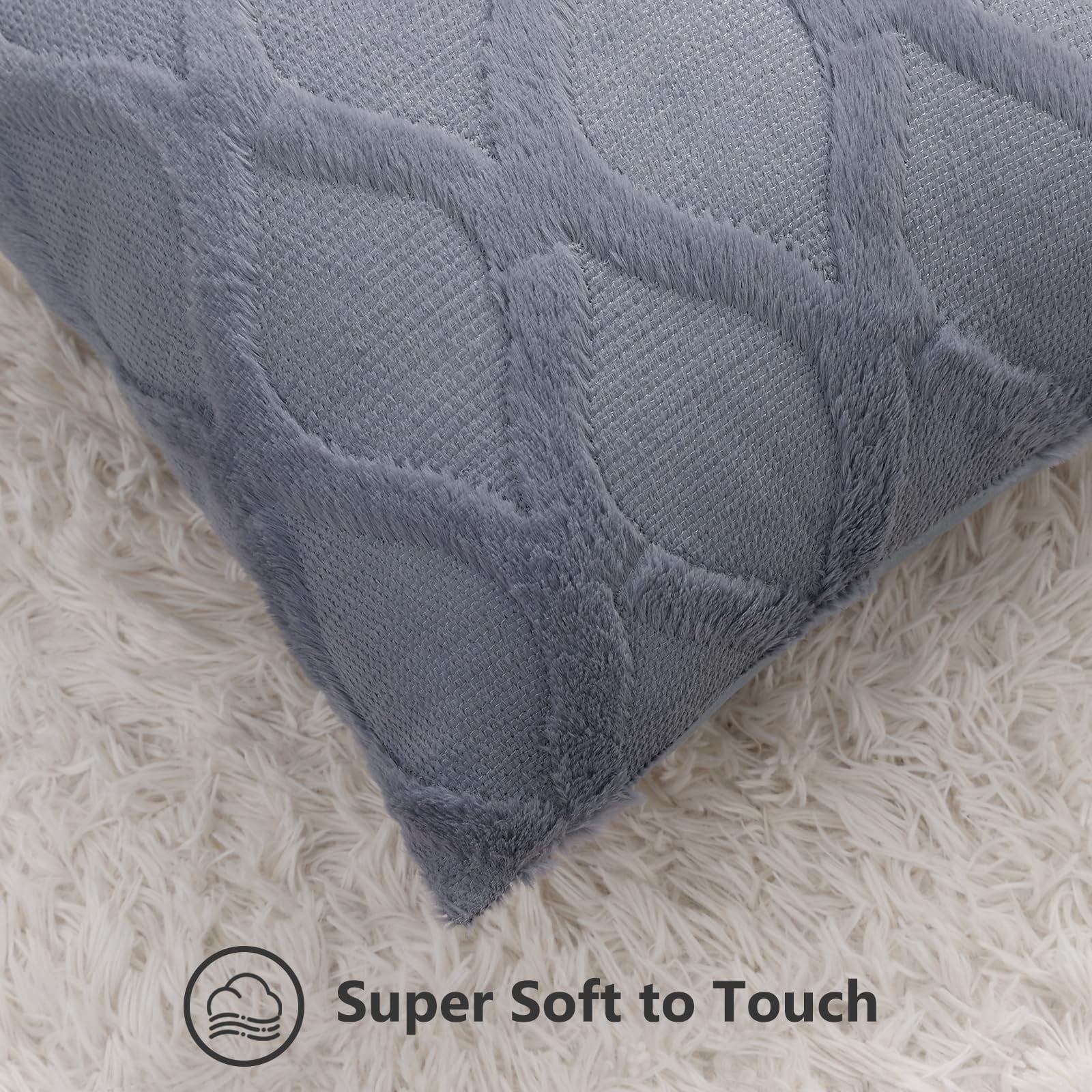 decorUhome Decorative Throw Pillow Covers 20x20 Set of 2, Soft Plush Faux Fur Wool Pillow Covers for Couch, Blue Grey