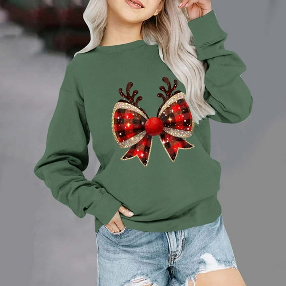 Bnwani Christmas Kids Pullover Sweatshirts Crew Neck Long Sleeve Casual Print Green Size 2-3t