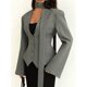 thumbnail image 5 of Chaqueta de Traje de Larga para Mujer, Color Liso, Cuello en V, Corte Entallado y Hombreras Gris L, 5 of 10