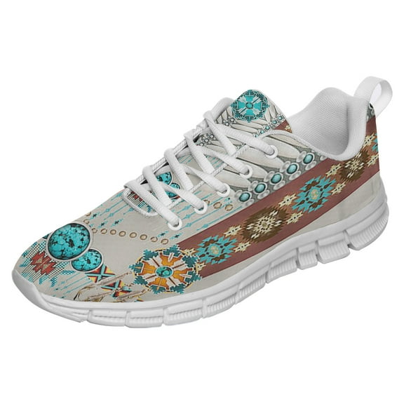 Native American Pattern Shoes for Men Women Running Shoes Lightweight Walking Sneakers Mesh Athletic Sport Shoes White Size 3.5