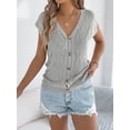 thumbnail image 4 of jinghuiyue Womens Button Down Sweater Vest Cap Short Sleeve Lightweight Cardigan Cable Knit Tops S, 4 of 7