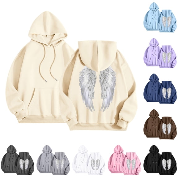 felwors Oversized Angel Wings Graphic Hoodie for Teens & Young Adults - Trendy Y2K Preppy Long Sleeve Sweatshirt with Heart & Rose Accents & Pockets(Sky Blue, XXXL)