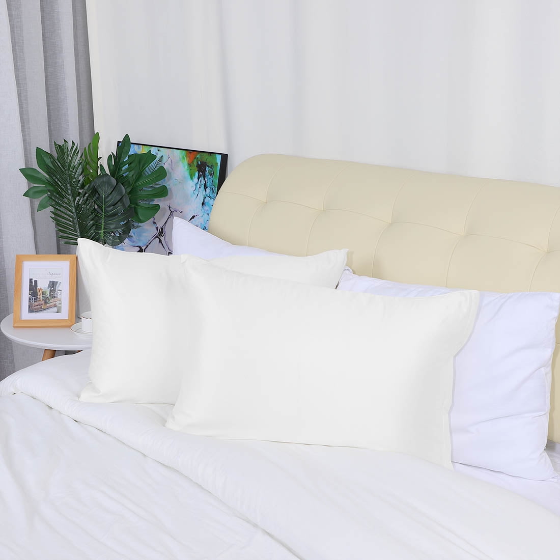 Unique Bargains Set of 4 Silky Satin Pillowcases Pillow Cover White Standard