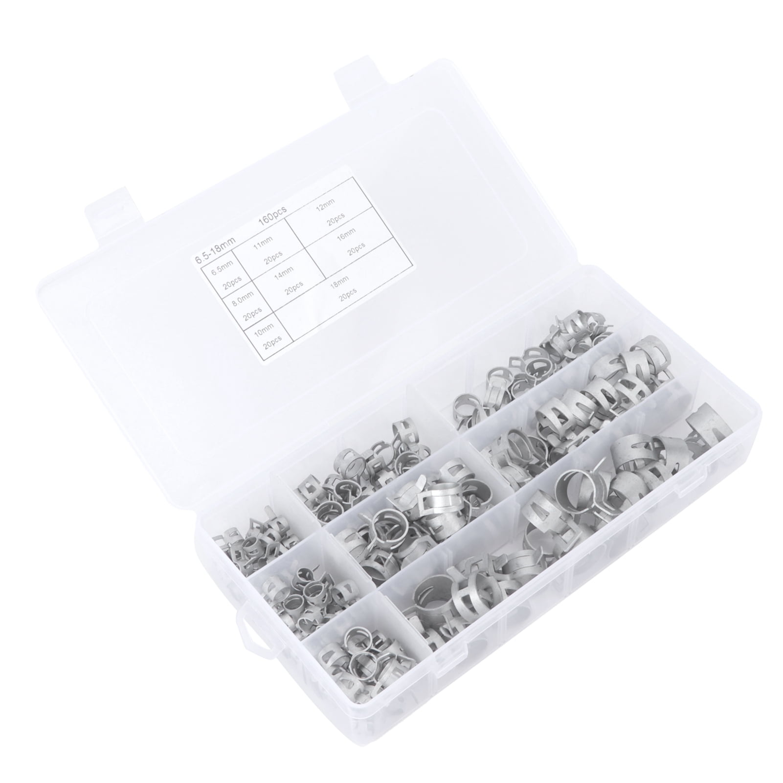 Hose Clip, 304 Stainless Steel Hose Clamps Spring Hose Clamps 160Pcs Professional 304 Stainless Steel Silver  For Air Hoses Vacuum Hoses For Small Engines