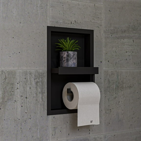 ALFI brand ABTPNC88-BLA Black Matte Stainless Steel Recessed Toilet Paper Holder Niche