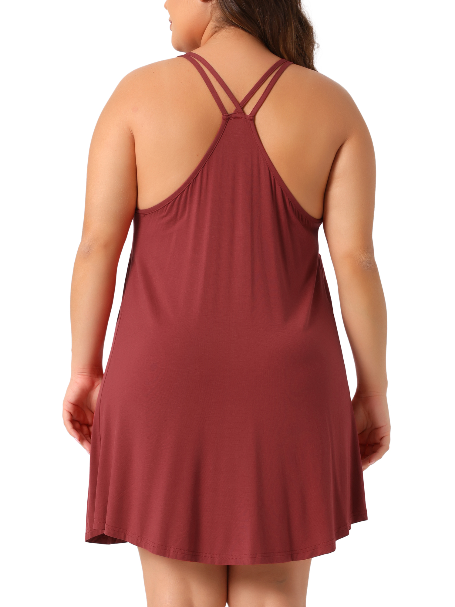 DARING DIVA Women's Plus Elegant V Neck Chemise Nightgown 1X Wine Red