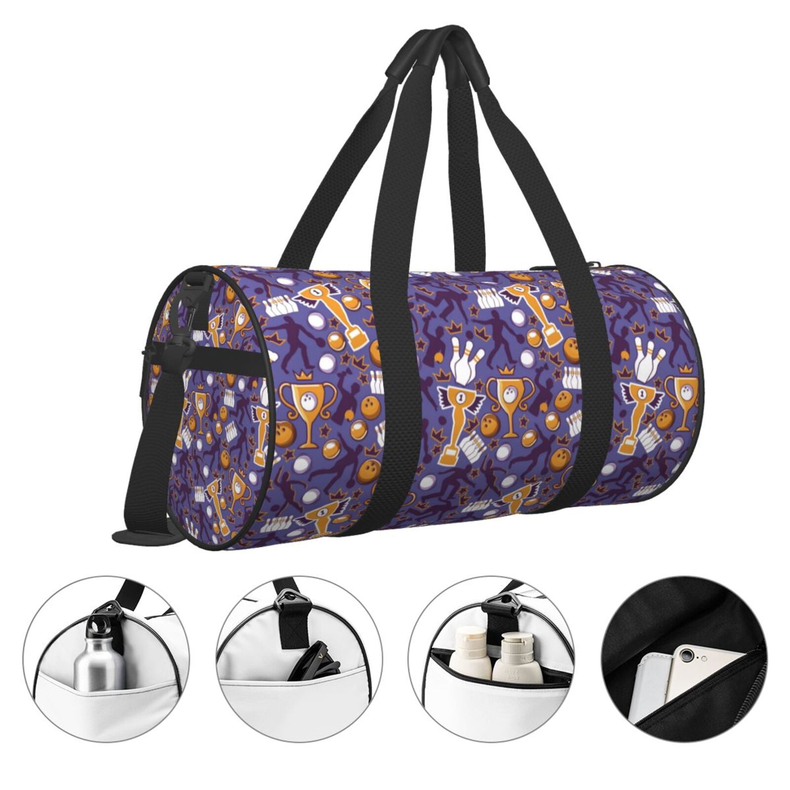 Vsdgher Bowling Game 45L Foldable Duffel Bag, Sports Gym Bag,Overnight Bag, Portable Weekender Bag for Airplanes