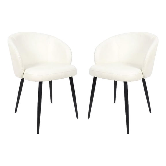 Looma Contemporary Modern Vegan Leather Metal Side Chair in Ivory - Set of 2