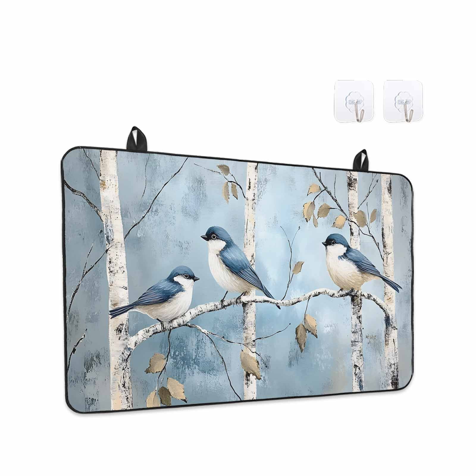 Oil Painting Birds Stove Top Cover for Electric Stove, Heat-proof & Non Slip Glass Top Stove Cover Protector, Vintage Animals Branches Kitchen Flat Cooktop Rubber Mat 31x24 Inches