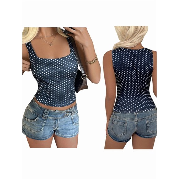 Women'S Crop Tank Tops Summer Polka Dots Y2K Going Out Basic Sleeveless Fashion Clothing XL