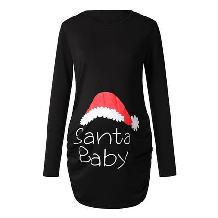 

TALKVE Christmas Women s Print Christmas Side Ruched Long Sleeve Maternity Top Pregnancy Clothes