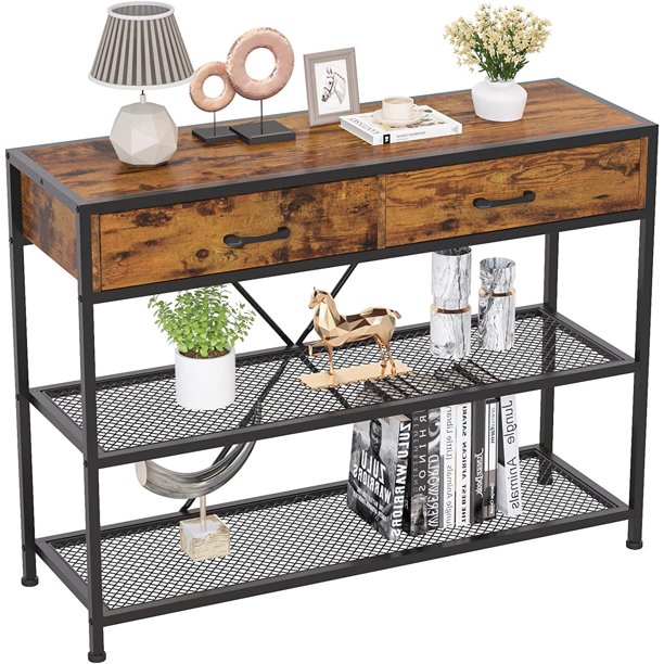 Console Table for Entryway with Drawers, Tall TV Stand, Industrial