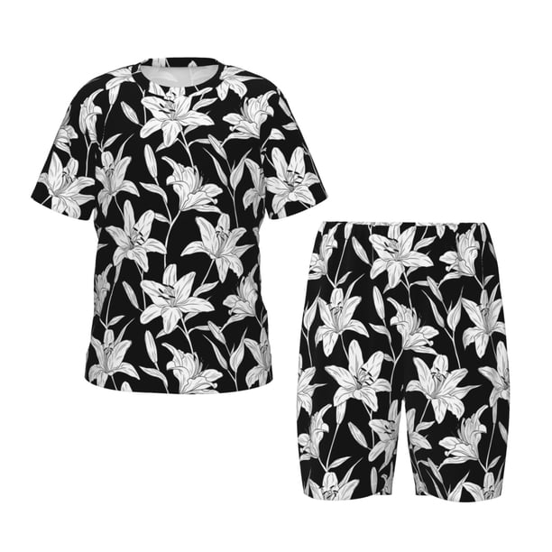 Balery Lilies Flowers Conjunto de Pijama Infantil de Manga Corta con Estampado – Ropa de Dormir de Algodón Suave-4X-Large