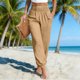 thumbnail image 2 of TaTaai Women's Summer Cotton Linen Solid Color Elastic Drawstring Waist Pants Loose Ankle Cuffed Trousers with Side Pockets Soft Breathable Casual Daily Wear Gift, 2 of 6