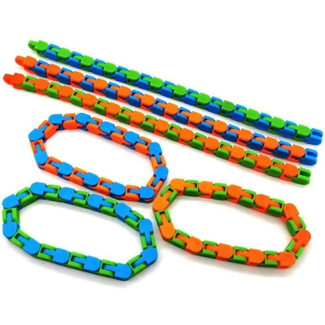 3 Pack 24 Links Wacky Tracks Snap and Click Fidget Toys, Finger Sensory Toys, Snake Puzzles for Stress Relief, Party Bag Fillers, Party Favours, Random Color
