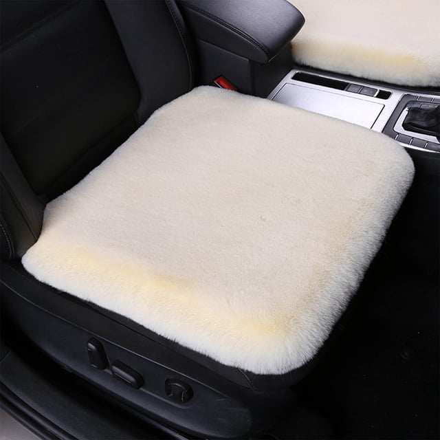 XYAIYT Warm Comfortable Car Plush Seat Cushion,Multi-Layer Cold Protection Design,Non-Slip Skin-Friendly,Easy to Clean,Fits Most Car Models,17.7x17.7 Inches,White