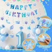 Sinekong Winter Snowflake Hanging Swirl Happy Birthday Party Decorations Banner for Winter Wonderland Birthday Party Supplies