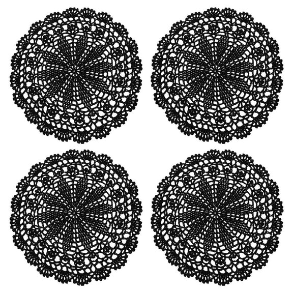 Uxcell 4 Pack Crochet Doilies, 10 Inch Handmade Crochet Table Placemats Round Lace Doilies Star Pattern Cotton Coaster for Wedding Party Decoration, Black