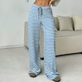 thumbnail image 4 of ABATAB Women's Summer Pants Summer Wide Leg Lounge Ribbed Pants Drawstring Elastic Waist Comfy Striped Trendy Clothes, 4 of 6