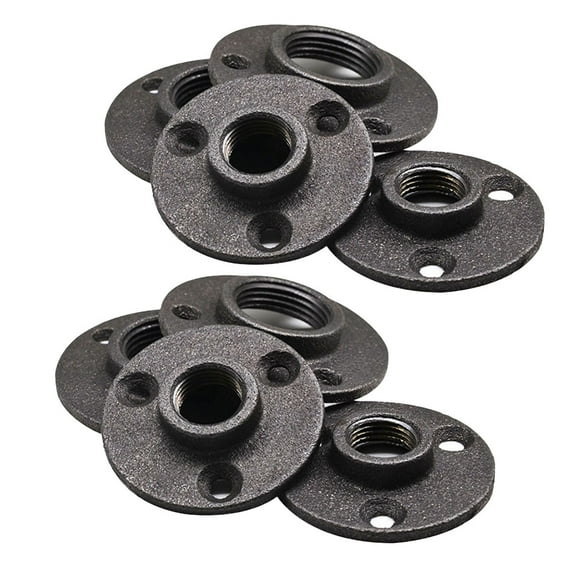 Himition 10pcs 1/2 Inch Malleable Threaded Floor Flange Iron Pipe Fittings Wall Mounted Flange Antique Fixed Base Wall Mounted Pipe Fittings (3 Holes)
