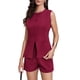 thumbnail image 1 of INSPIRAR CHIC Conjunto de 2 Piezas para Mujeres, Chaleco de Cuello Redondo con Botones y Pantalones Cortos, Atuendos de Negocios Casual, Conjunto de Blazer XS Rojo Oscuro, 1 of 6