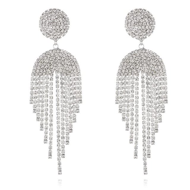 Pendientes circulares temperamento con flecos cadena llena de diamantes de imitación moda mujer pendientes diseño elegante
