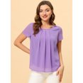 thumbnail image 2 of Unique Bargains Blouse d'Été en Chiffon à Manches Courtes Plissée pour Femmes Violet L, 2 of 5