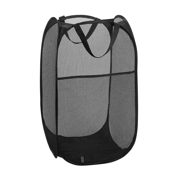 Larpur Pop up Laundry Hamper, Collapsible Mesh Clothes Basket Foldable Laundry Basket for Apartment, Dorm, Black