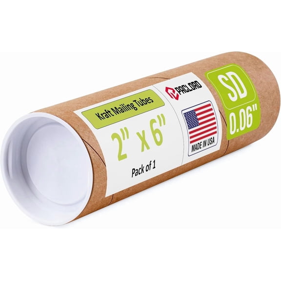 Paclord 2" x 6" Reinforced Kraft Paper Mailing Tube, Pack of 1 Tube with 2 Caps Secure USPS Approved Poster Tube Cardboard Tube for Shipping and Storing Posters, Prints, Artwork, or Documents