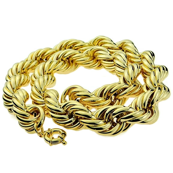 Huge Mens 14k Gold Plated Rope Chain 25MM Wide x 30" Inch Long Hollow Dookie Hip Hop Rapper Necklace