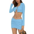 thumbnail image 2 of Franhais 2 Pcs Lady's Sexy Solid Color Suit, Round Neck Long Sleeve Backless Midriff-baring Top, Slim Short Package Hip Skirt, 2 of 6