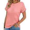 thumbnail image 4 of UVN Summer Blouses for Women Short Sleeve Crewneck Dressy Shirts Ladies Casual Waffle Knit Hollow Out Tunic Tops, 4 of 9