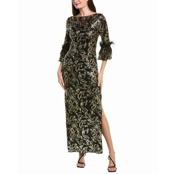 Adrianna Papell womens  Sequin Embroidered Gown, 12, Black