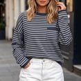 thumbnail image 4 of Horkkom Sweatshirt for Women Casual Crewneck Trendy Pullover Tops Striped Comfy Long Sleeve Sweatshirt L, 4 of 4