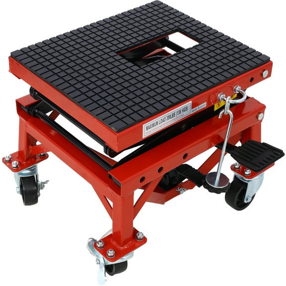 350 Lbs Heavy Duty Hydraulic Motorcycle Lift Jack Table, Scissor Lift Stand Foot Operated ATV Dirt Bike Scissor Stand with 4 Wheels, Lifting Range 13.78-34.25 Inches