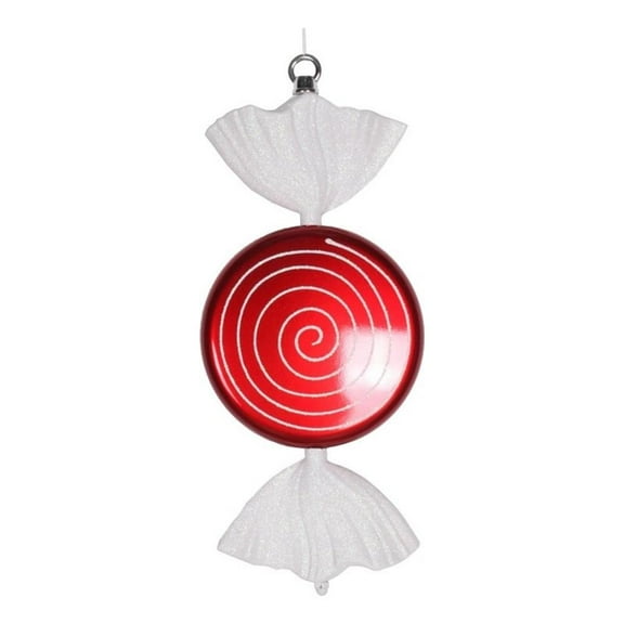 Pemberly Row 13" Plastic Swirl Flat Candy Christmas Ornament in Red/White