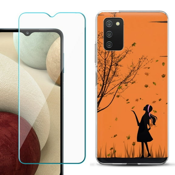 Slim-Fit TPU Fashion Phone Case for Samsung Galaxy A03s, with Tempered Glass Screen Protector, by OneToughShield ® - Autumn Leaf