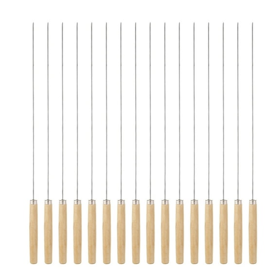 Uxcell 16pcs Metal Kebob Skewers 34cmx1.6mm(L*D) Stainless Steel Round Sticks with Wood Grip Handle