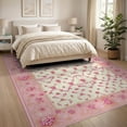 thumbnail image 3 of ODIKA 8'x10' Washable Area Rug Pink Coquette Ribbon Lattice Vintage Border Motif Round for King Size Bedroom Under Bed, Master Suite, Non-Shedding, Easy Care, 3 of 7